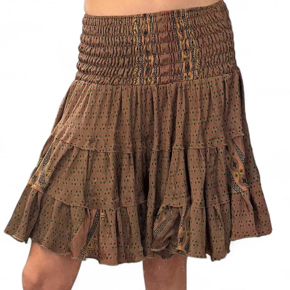 SOLD Silk blend boho tiered midi skirt Sz. S